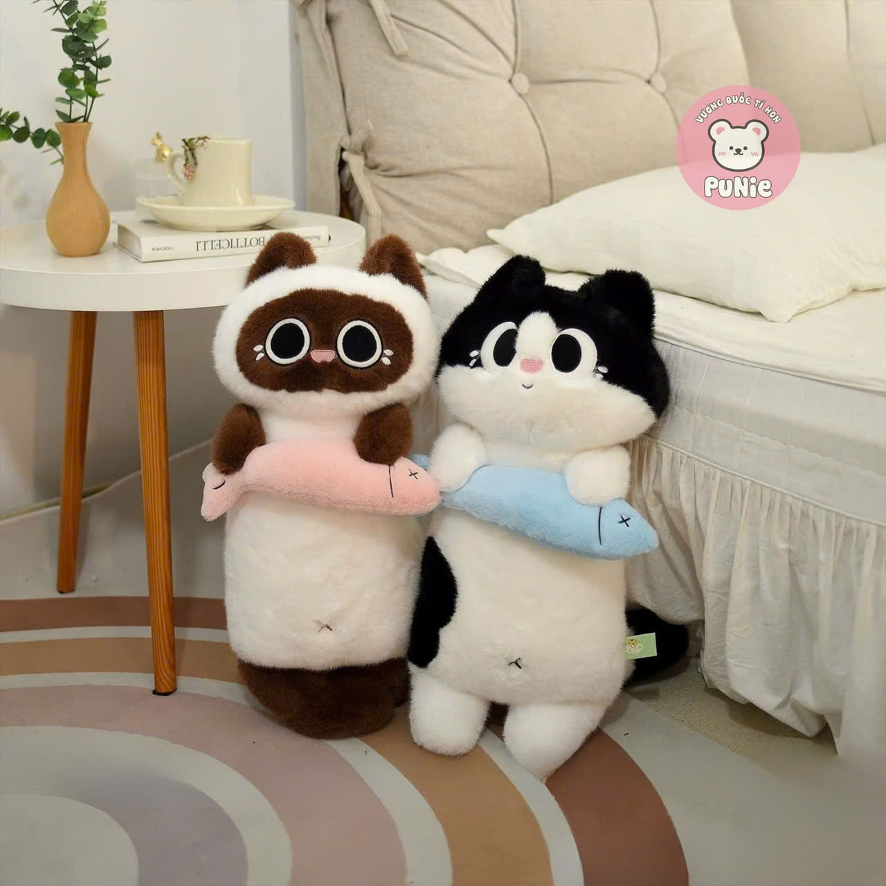 GẤU BÔNG GỐI ÔM MÈO ÔM CÁ 60CM