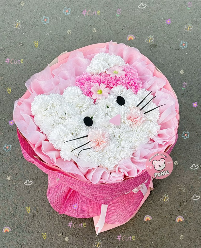 BÓ HOA MẶT KITTY BÓ TRÒN 369K