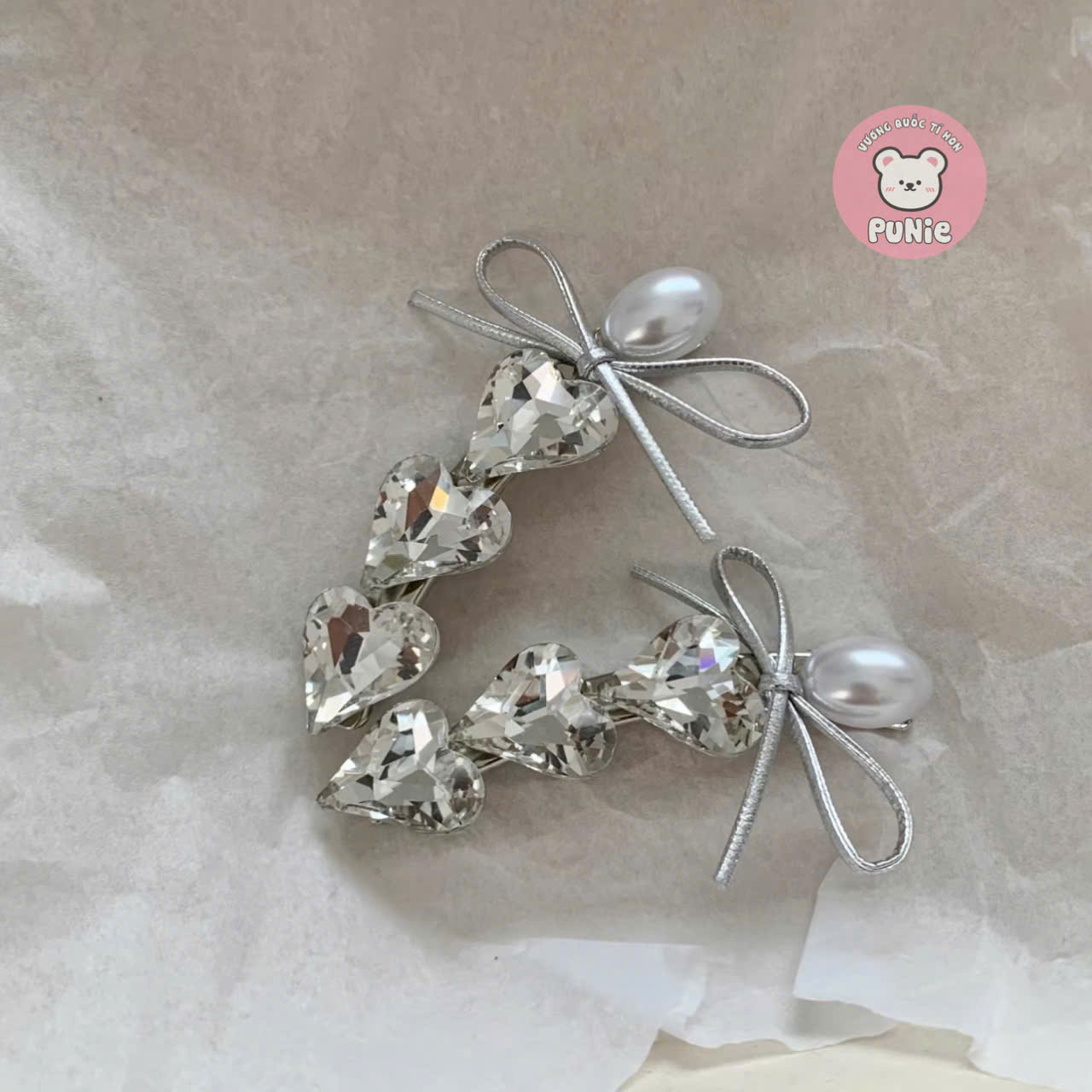 SET 2 KẸP TIM BẠC NƠ NGỌC TRAI