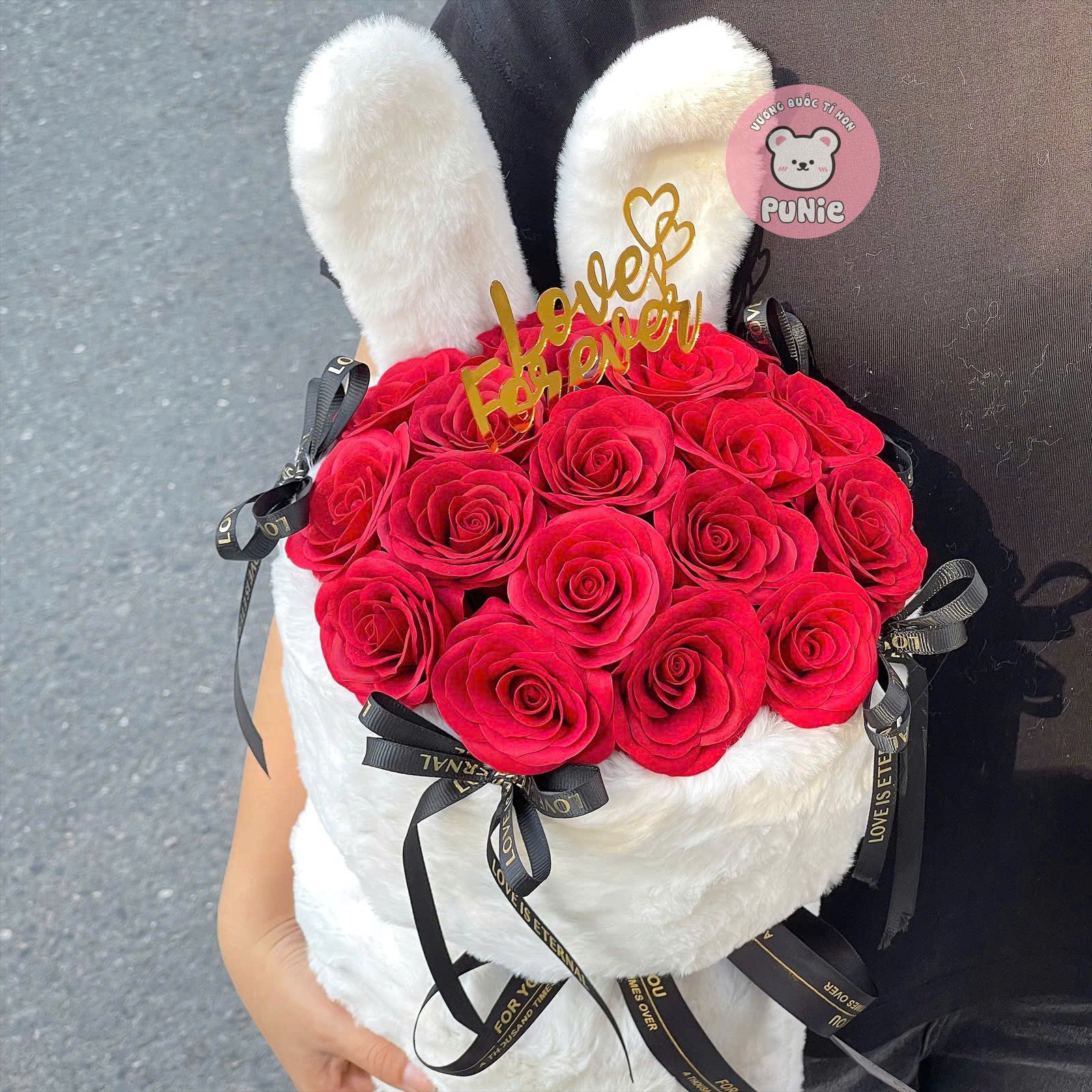 VLT26-BÓ TAI THỎ HOA HỒNG ĐỎ MÃ MỚI