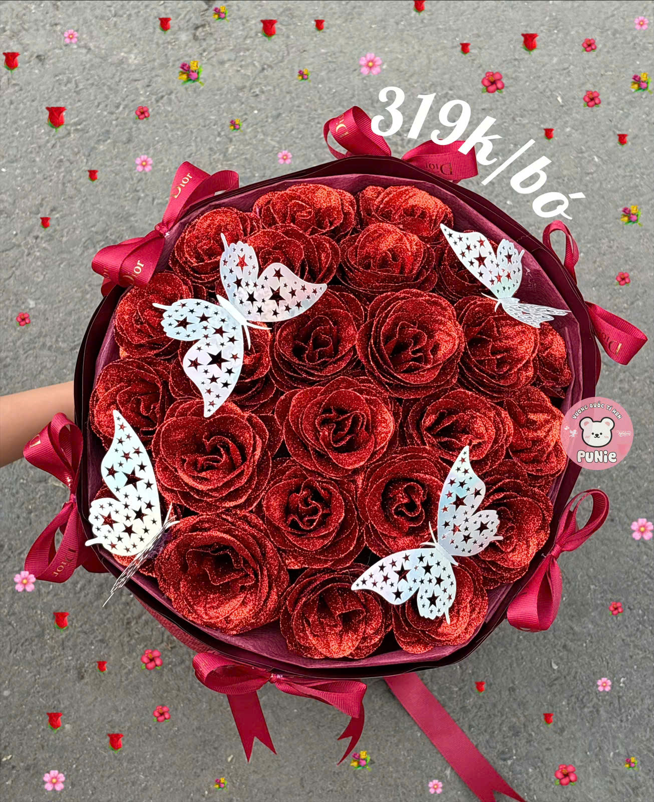 BÓ HOA HỒNG NHŨ ĐỎ BƯỚM