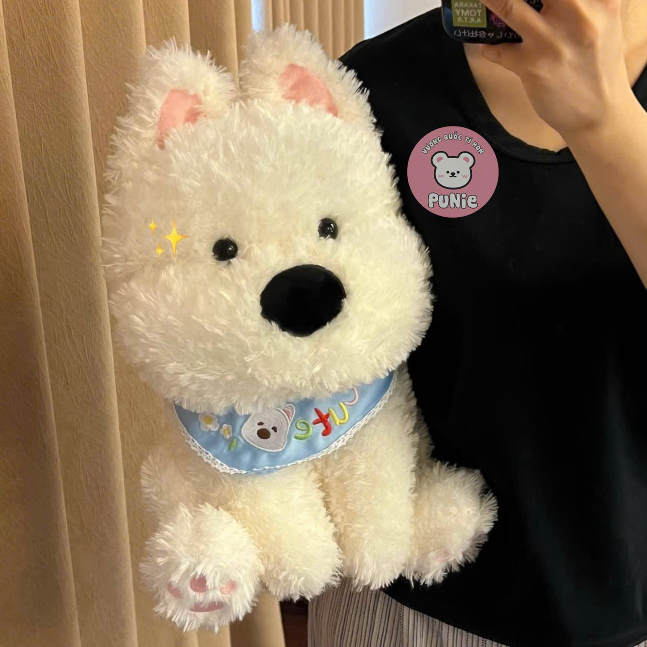 CÚN NGỒI ĐEO YẾM 60CM