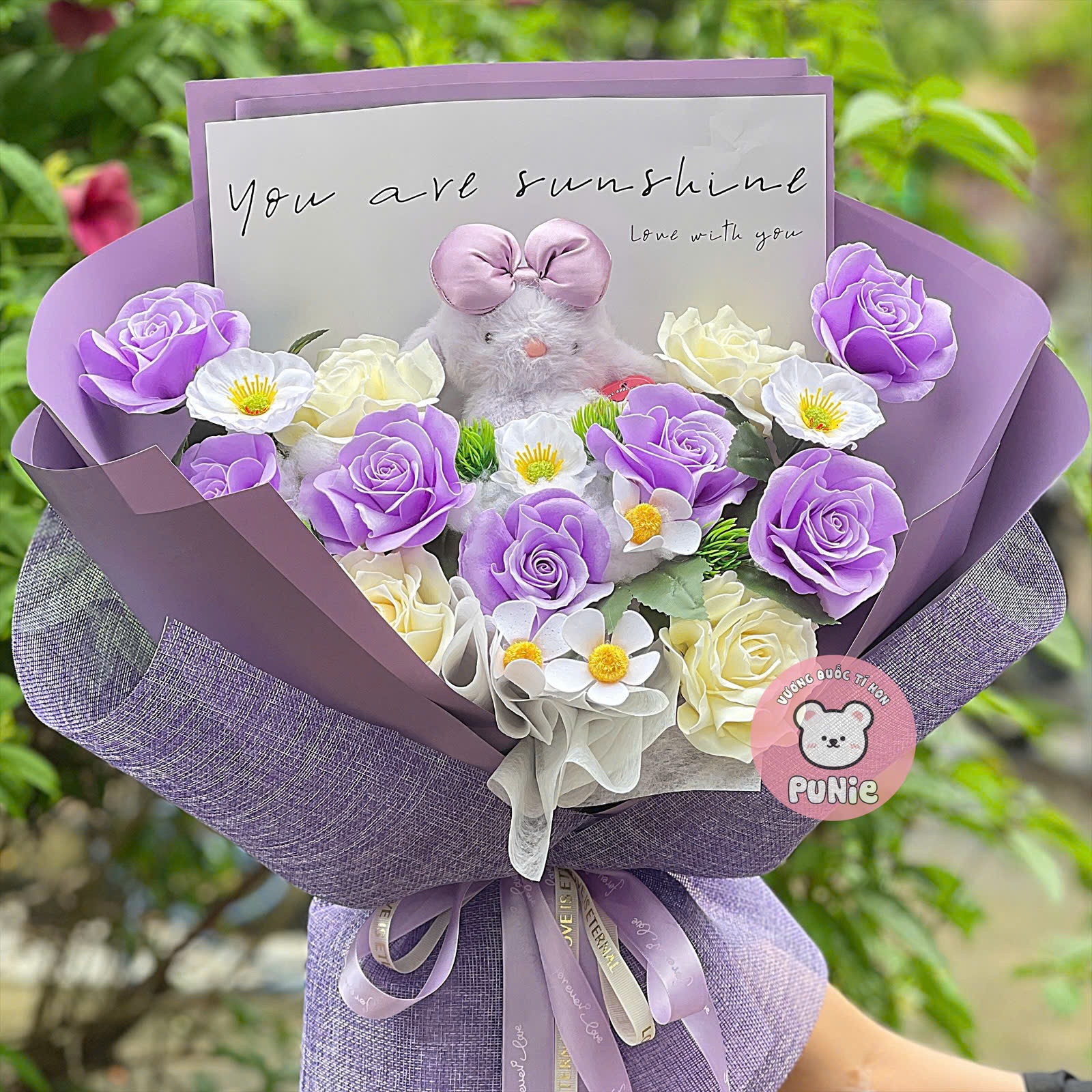 BÓ HOA THỎ HỒNG-TÍM