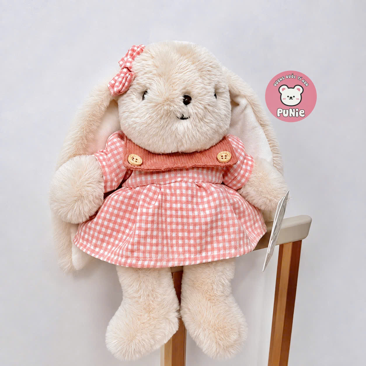 THỎ THƠM LÔNG MỊN 25CM MANG VÁY HỒNG CARO