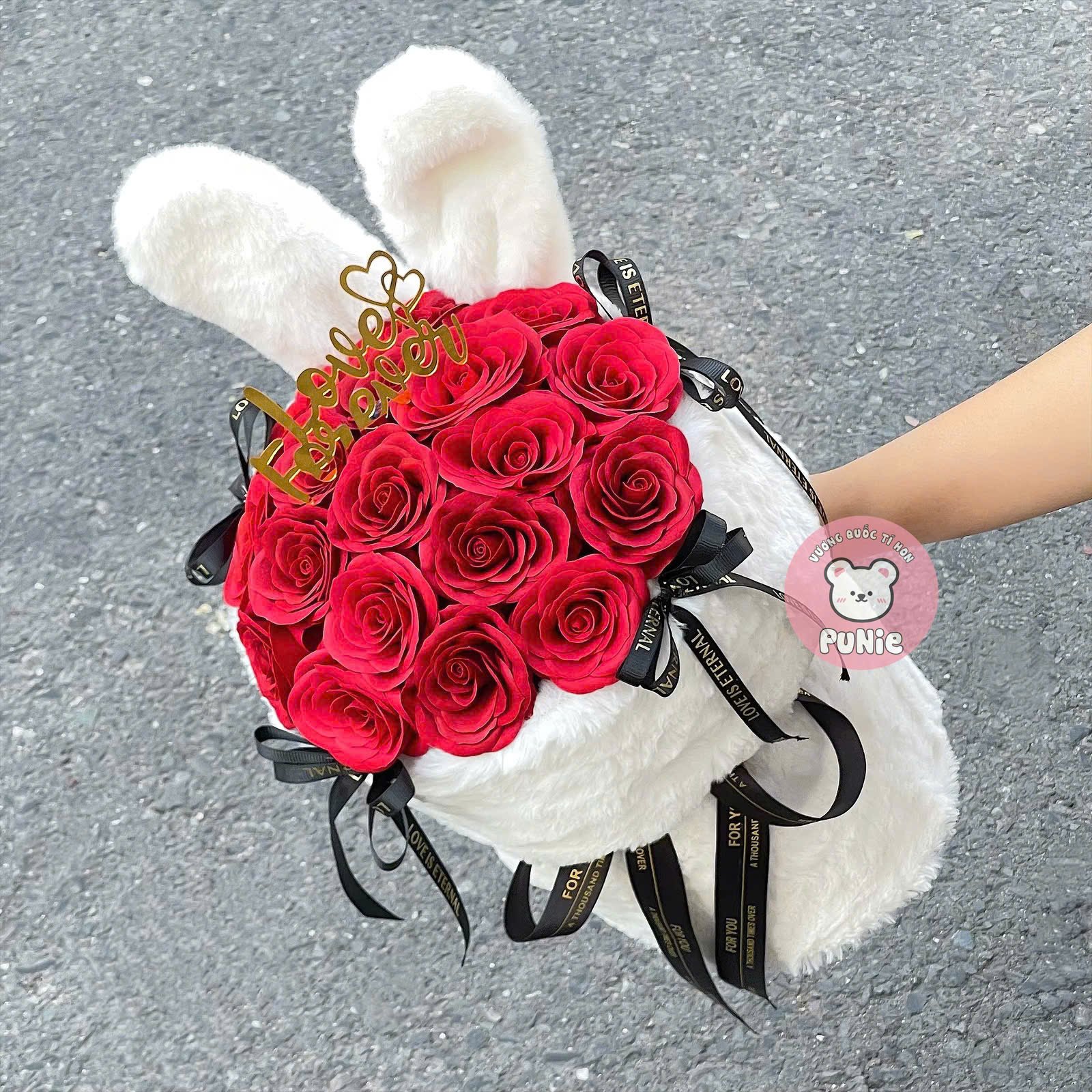 VLT26-BÓ TAI THỎ HOA HỒNG ĐỎ MÃ MỚI