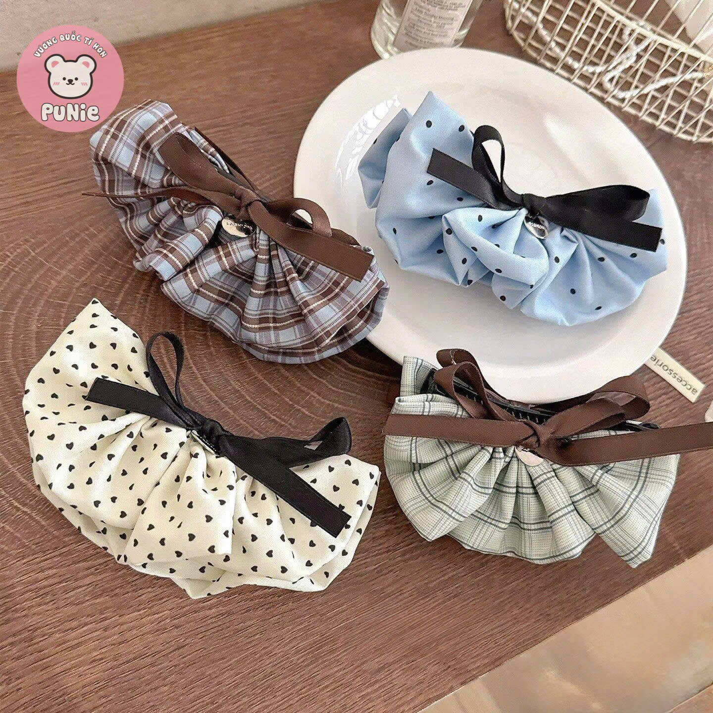 KẸP DỌC VẢI XOÈ KÈM NƠ ĐEN