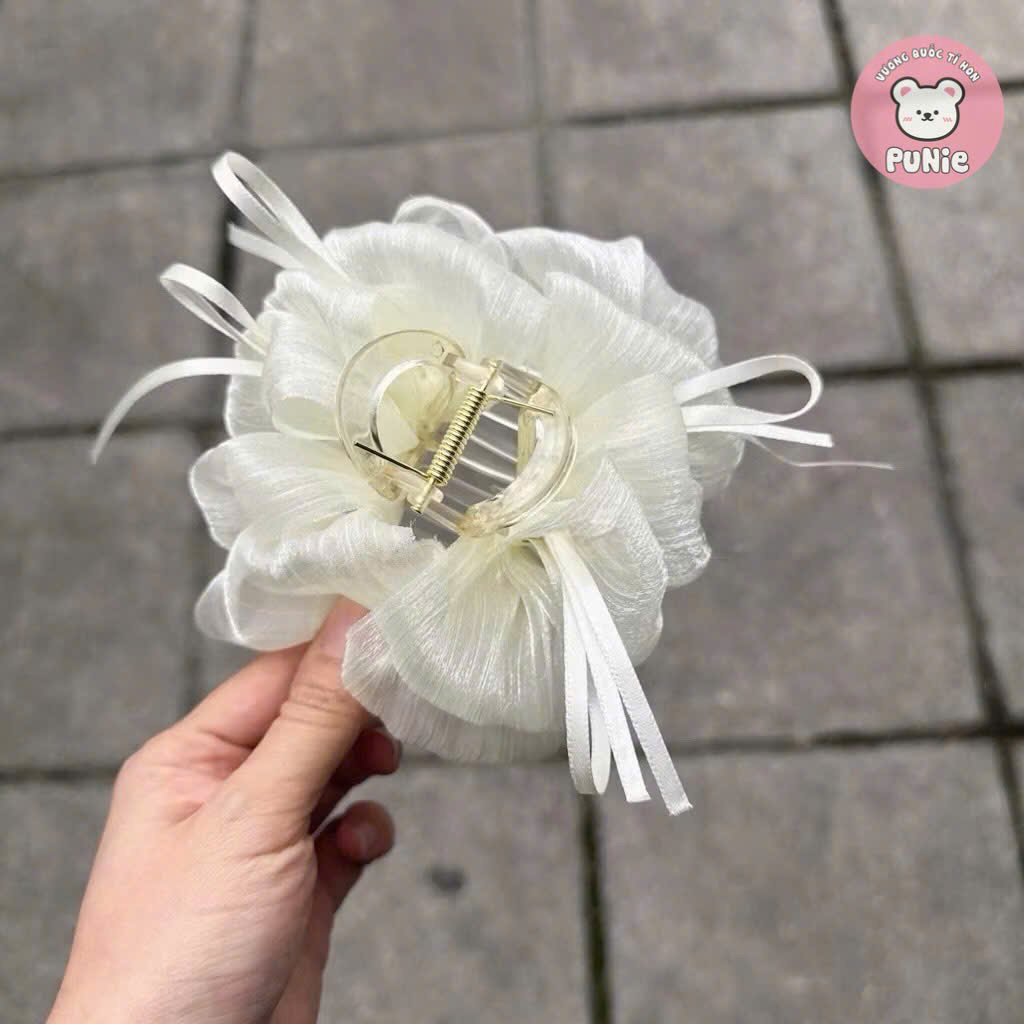 KẸP VẢI PHỒNG TRẮNG ĐEN RUY BĂNG MINI
