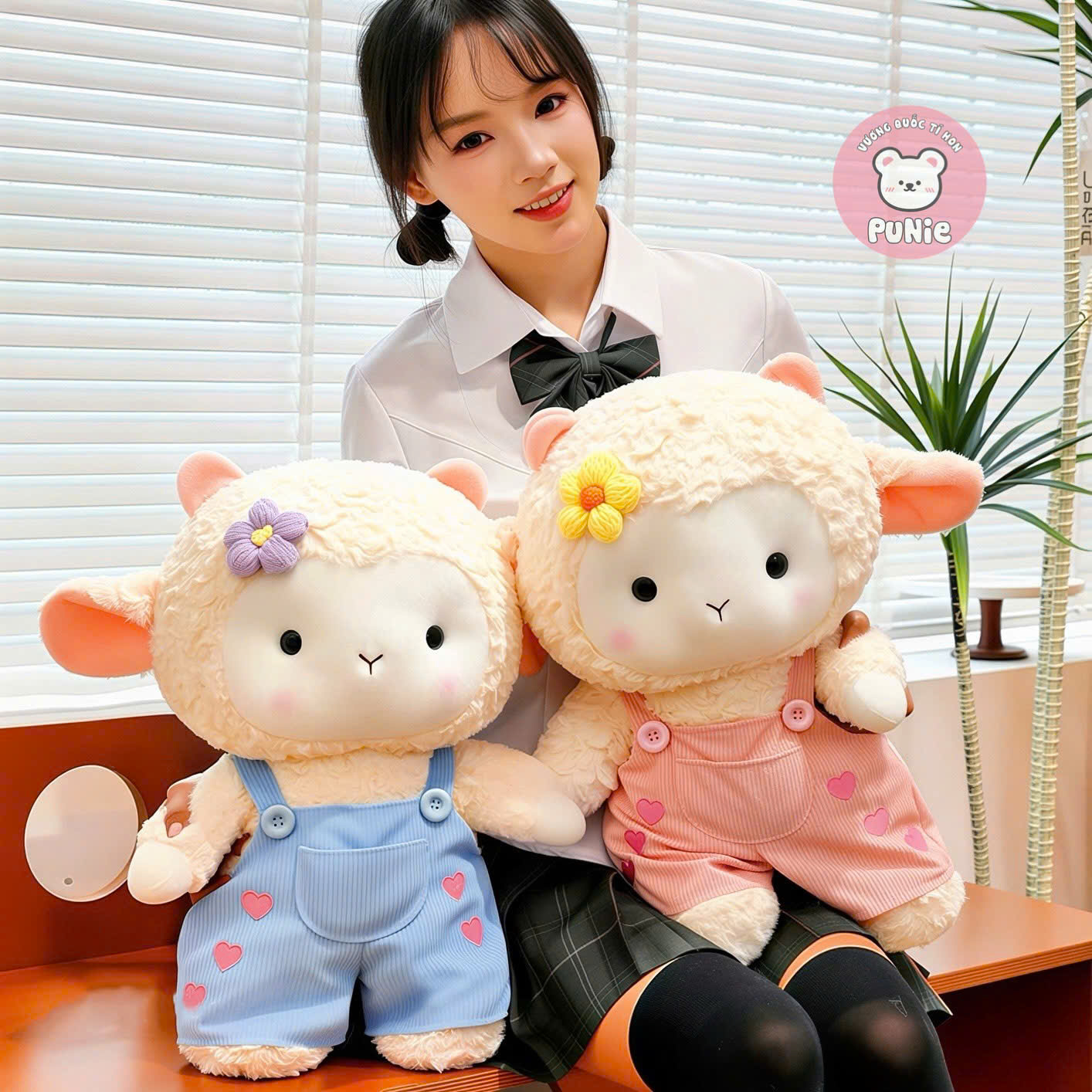 CỪU ĐỨNG MANG YẾM JEAN XANH 35CM