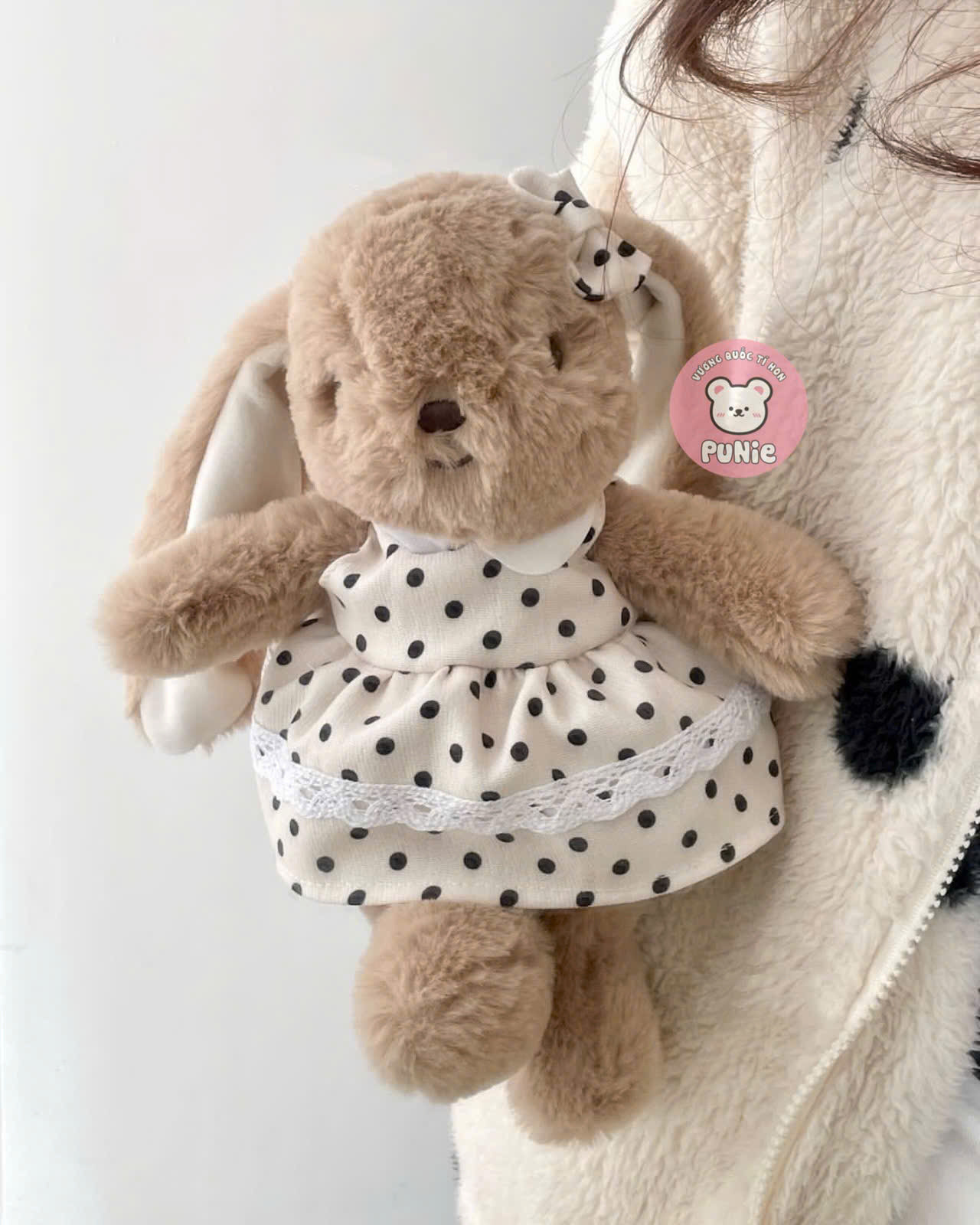 THỎ THƠM LÔNG MỊN 25CM MANG VÁY CHẤM BI