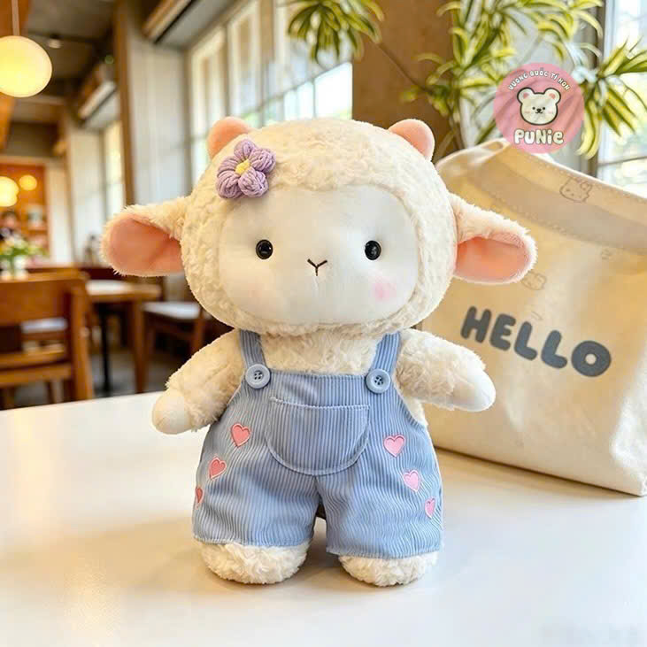 CỪU ĐỨNG MANG YẾM JEAN XANH 35CM