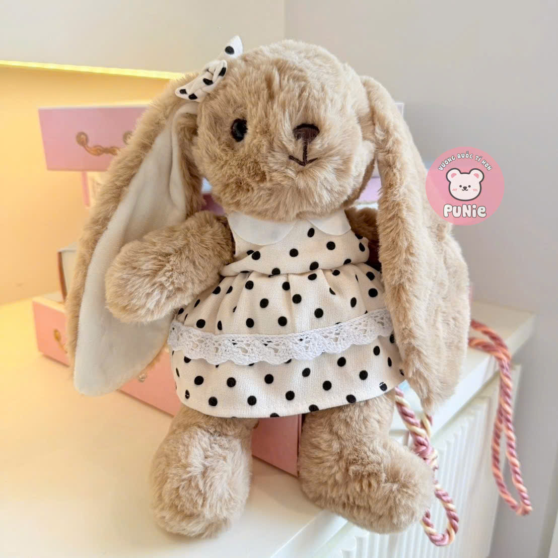 THỎ THƠM LÔNG MỊN 25CM MANG VÁY CHẤM BI