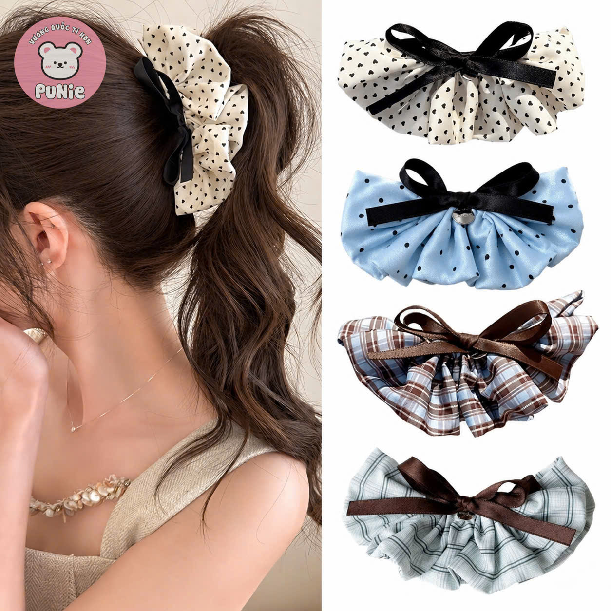 KẸP DỌC VẢI XOÈ KÈM NƠ ĐEN