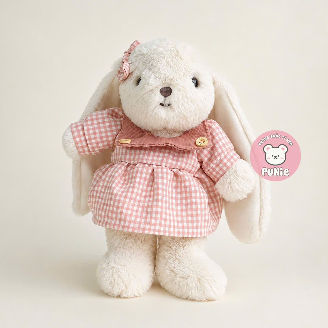 THỎ THƠM LÔNG MỊN 25CM MANG VÁY HỒNG CARO
